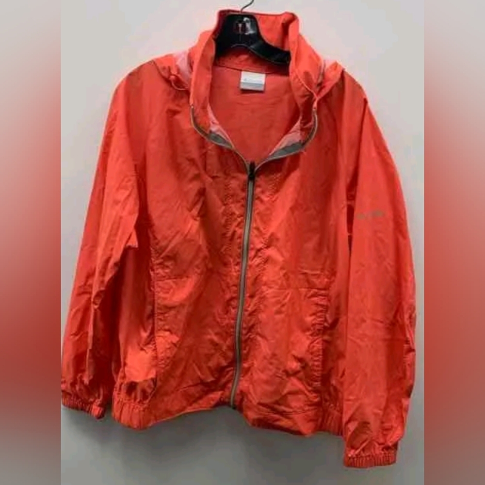 Columbia  Ladies Orange Lightweight Hooded Full-Zip Windbreaker Size XL